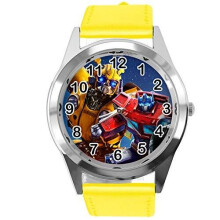 Yellow Real Leather Round Watch for Transformers Fans E3