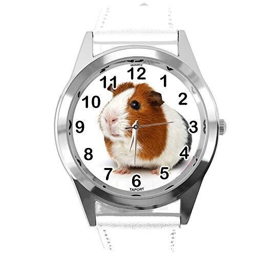 White Leather Round Watch for Guinea Pig Fans
