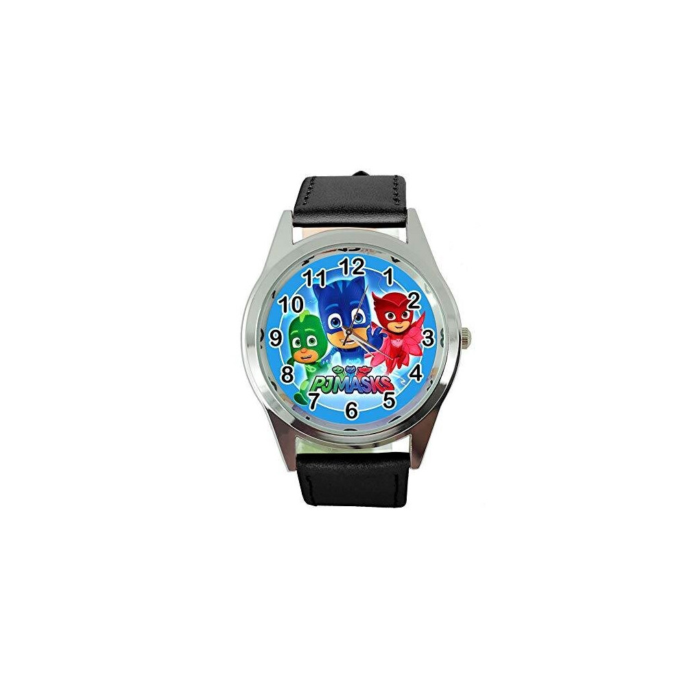 Taport Pjmasks Round Quartz Watch Leather Band Black
