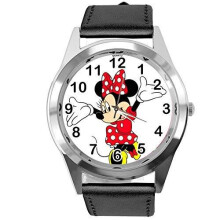 Real Leather Band Black Watch for Minnie Mouse Fan