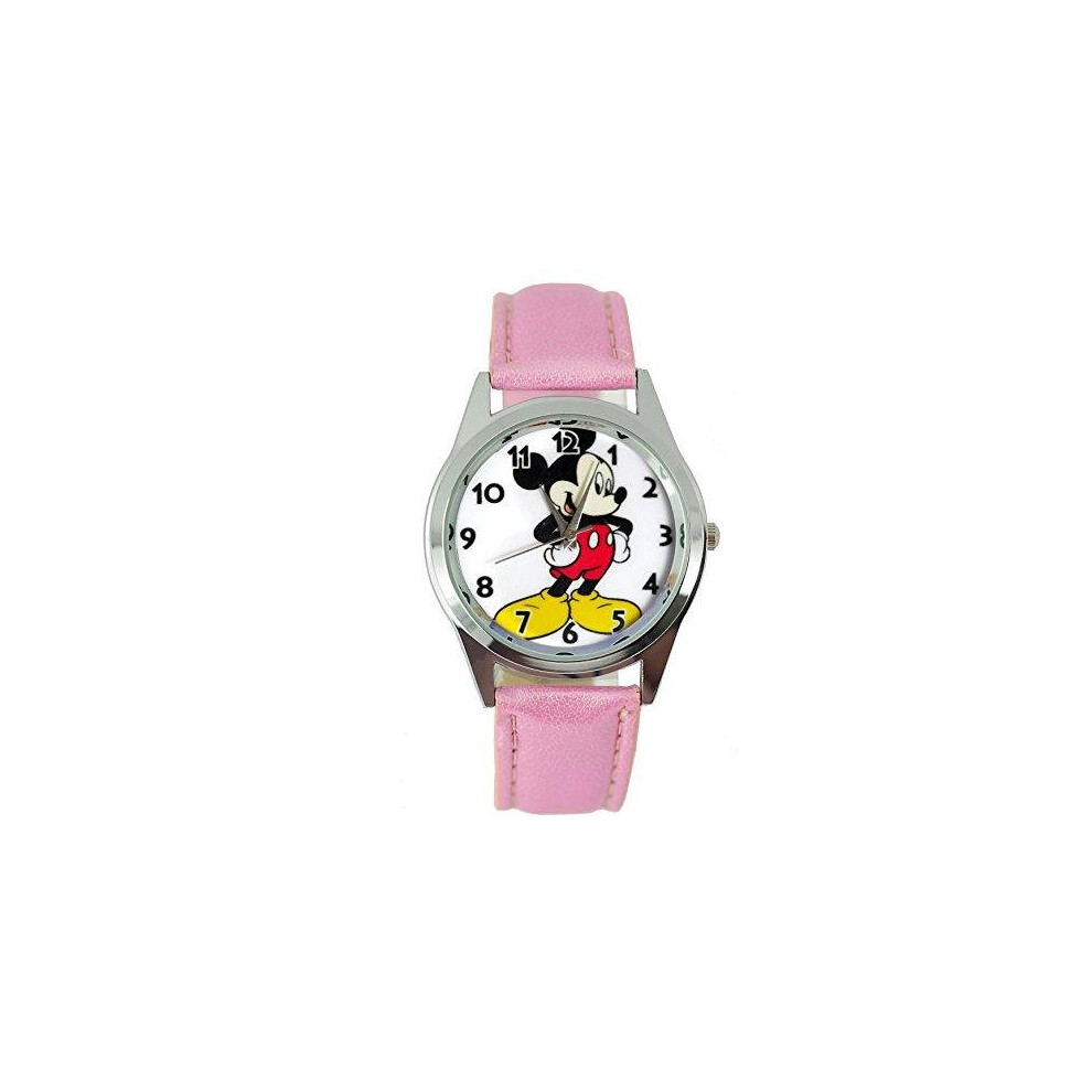 Pink Leather Band Quartz Watch for Mickey Mouse fans