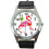 Flamingo Round Quartz Watch Black Leather Band 1