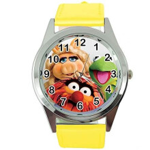 Quartz Watch Yellow Leather Band Round for Muppets Fans