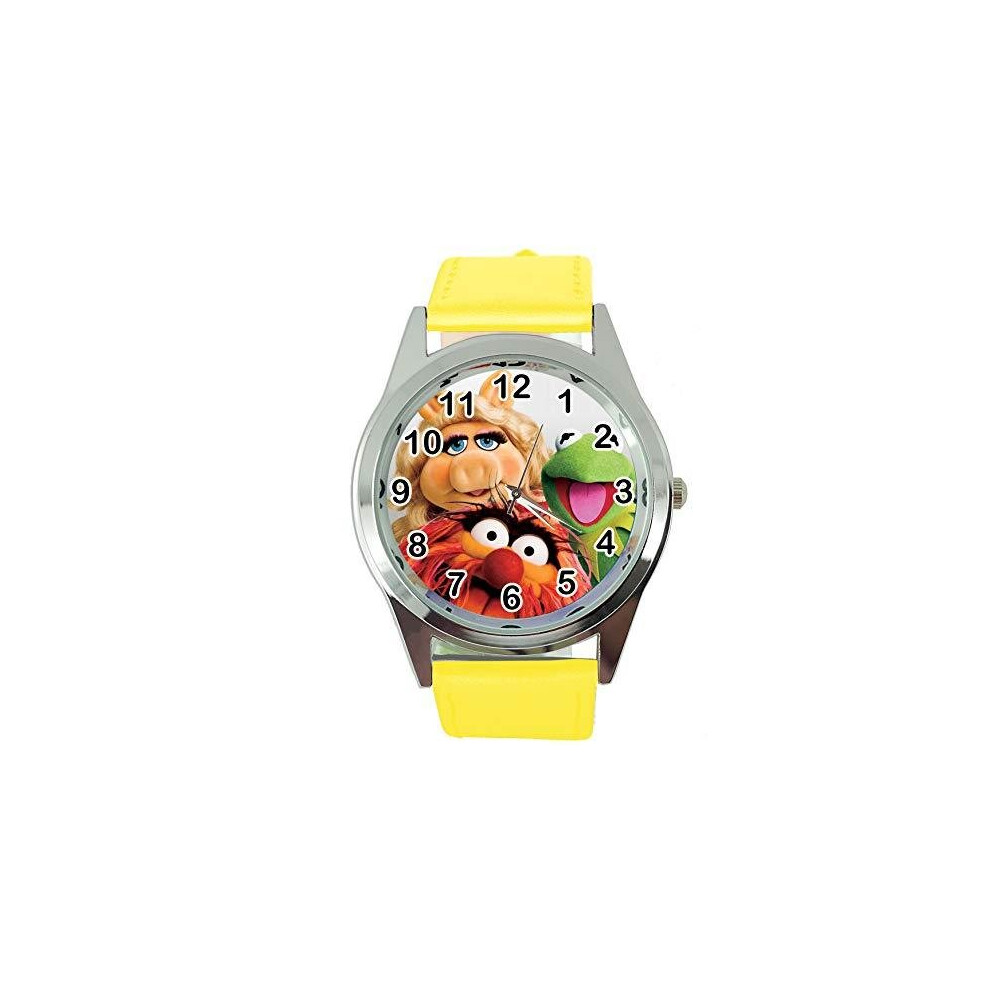 Taport Quartz Watch Leather Band Round For Muppets Fans Yellow