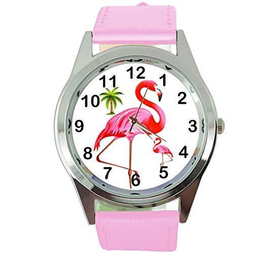 Flamingo Round Quartz Watch Pink Leather Band
