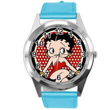 Blue Real Leather Band Watch for Betty BOOP Fans