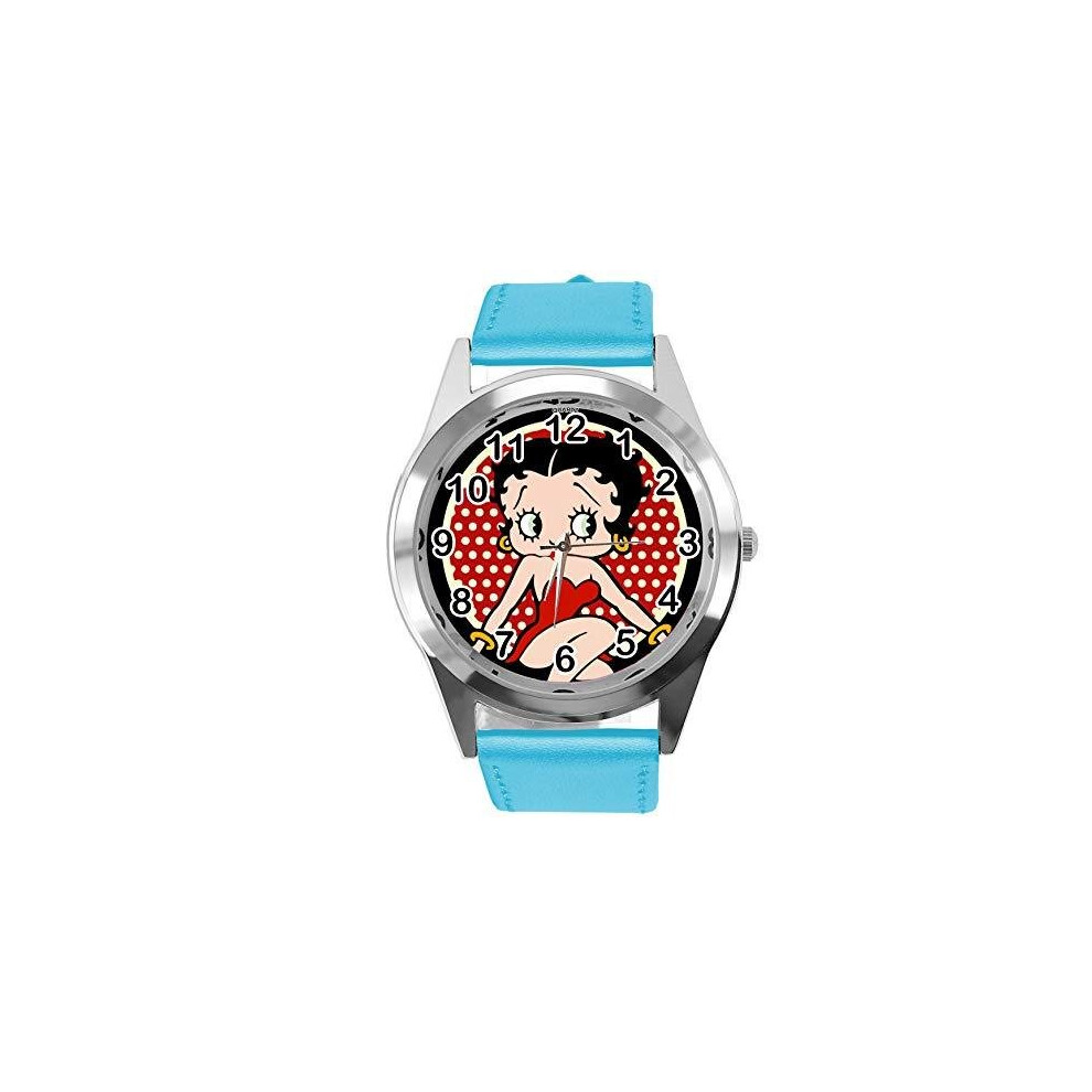 Blue Real Leather Band Watch for Betty BOOP Fans