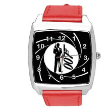 RED Leather Square Watch for James Bond 007 Fans