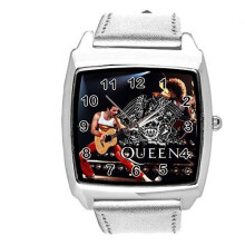 Silver Real Leather Band Quartz Square Watch for Queen Band Fans