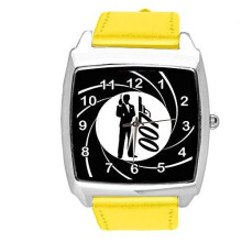 Yellow Leather Square Watch for James Bond 007 Fans