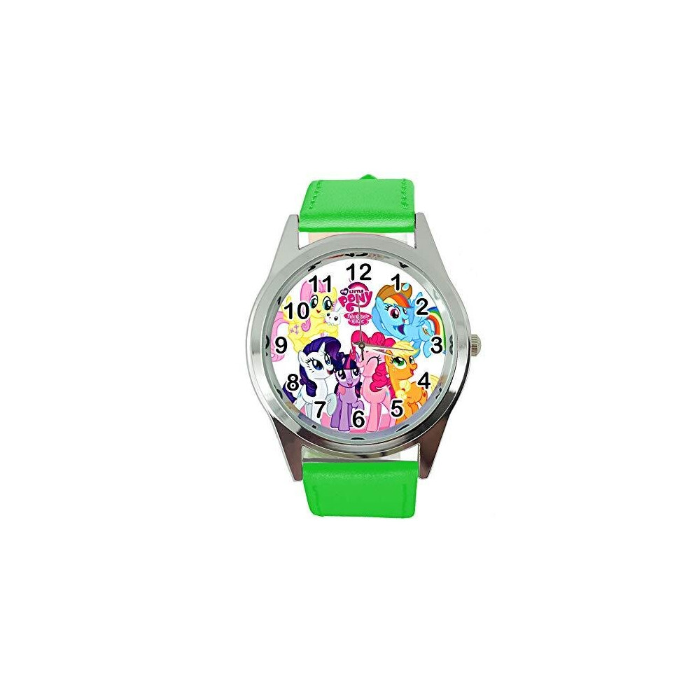 Watch Analogue Quartz with Real Leather Band Green Round for Fan of My Little Pony e1-image-OPC-P5TKQFR-NEW