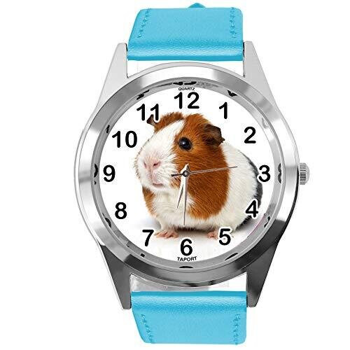 Blue Leather Round Watch for Guinea Pig Fans