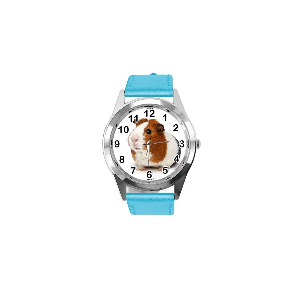 Blue Leather Round Watch for Guinea Pig Fans