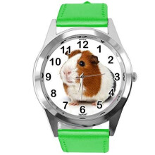 Green Leather Round Watch for Guinea Pig Fans