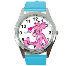 Blue Leather Round Watch for The Pink Panther Fans