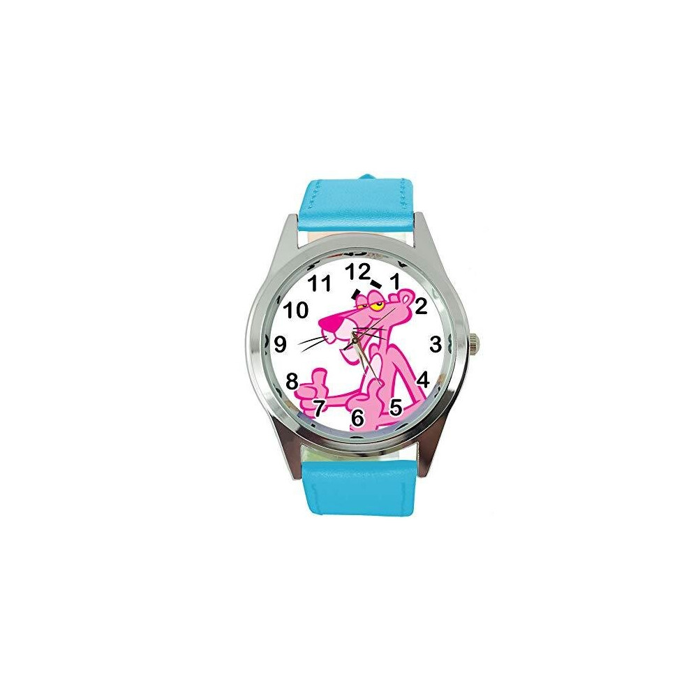 Taport Leather Round Watch For The Pink Panther Fans Blue