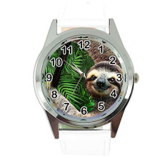 Lazy Sloth White Leather Band Quartz Watch