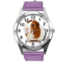 Purple Leather Round Watch for Guinea Pig Fans