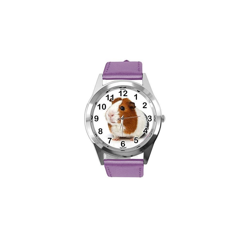 Purple Leather Round Watch for Guinea Pig Fans