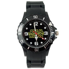 Star Wars Quartz Watch with Black Silicone Band — Sleek Stainless Steel Case, 26 cm Total Length, 3.7 cm Dial, Free Gift Bag
