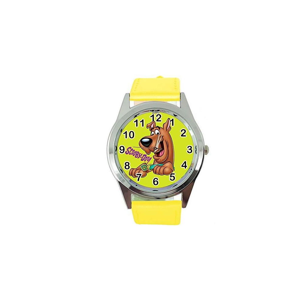 Yellow Leather Band Quartz Watch for Scooby DOO Fans E2