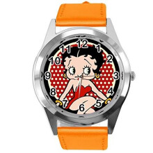 Orange Real Leather Band Watch for Betty BOOP Fans