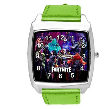 Kid's Square Green Fortnite-Inspired Watch With Leather Strap