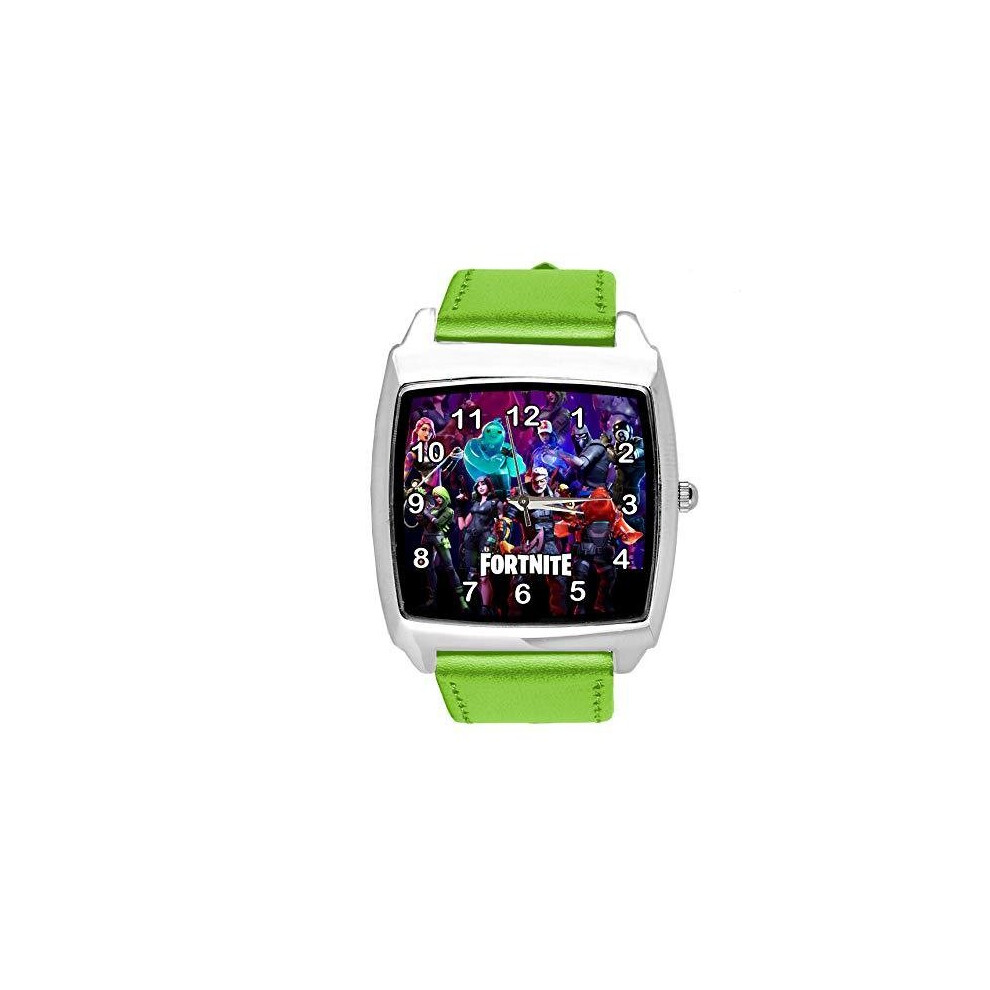 Kid's Square Green Fortnite-Inspired Watch With Leather Strap