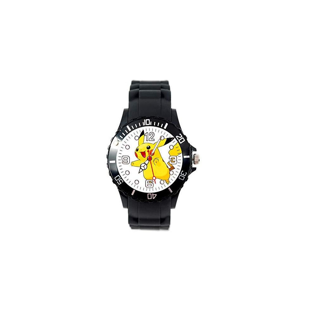 Taport Quartz Watch Silicone Band For Pikachu Pokemon Fans Black