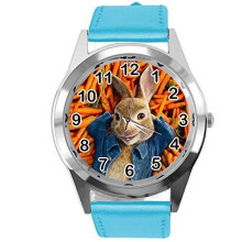 Quartz Blue Leather Band Round Watch for Peter Rabbit Fans