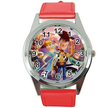 Quartz Watch RED Leather Band Round for Toy Story Fans