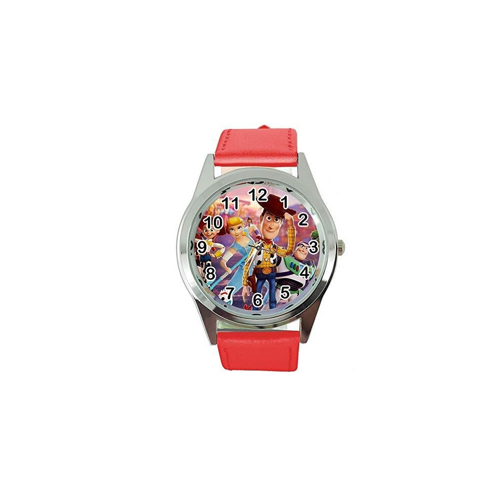 Taport Quartz Watch Leather Band Round For Toy Story Fans Red