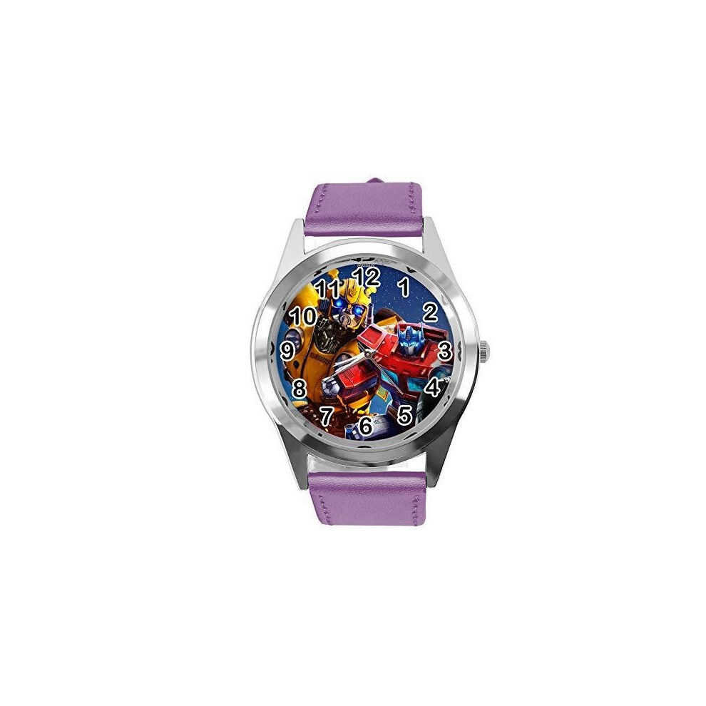 Photos - Wrist Watch Purple Real Leather Round Watch for Transformers Fans E3