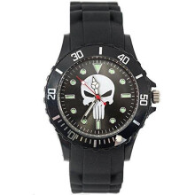 Punisher Quartz Round Sport Watch Silicone Band Black