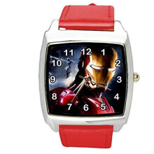 RED Real Leather Square Watch for Iron Man Fans