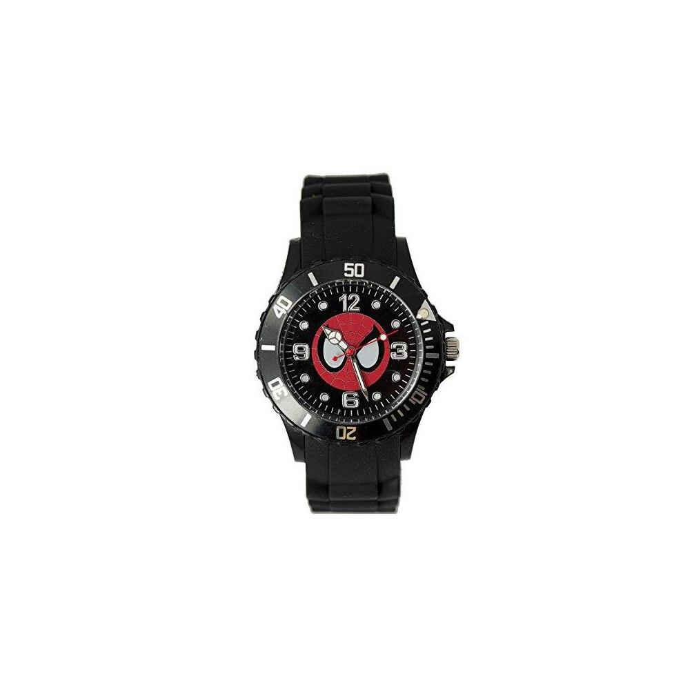 Spiderman Quartz Round Sport Watch Silicone Band   Black