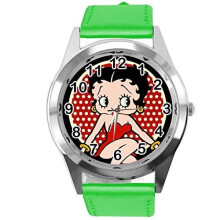 Green Real Leather Band Watch for Betty BOOP Fans