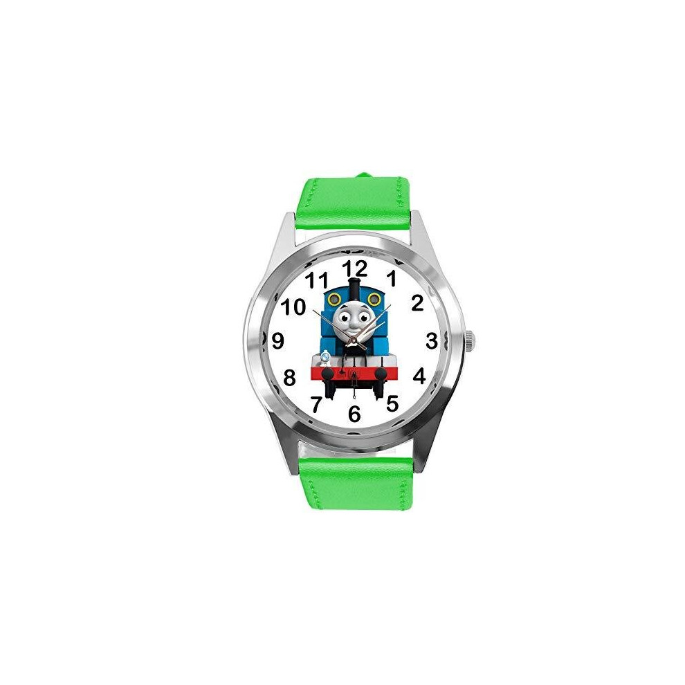 Taport Watch Analogue Quartz With Real Leather Band Round For Thomas The Train Fans Green