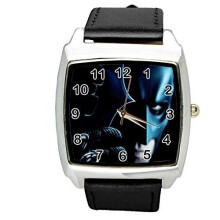 The Dark Knight Batman Quartz Square Watch Real Leather Band E2 Black
