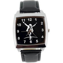 Michael Jackson Quartz Square Watch Real Leather Band Dial Black