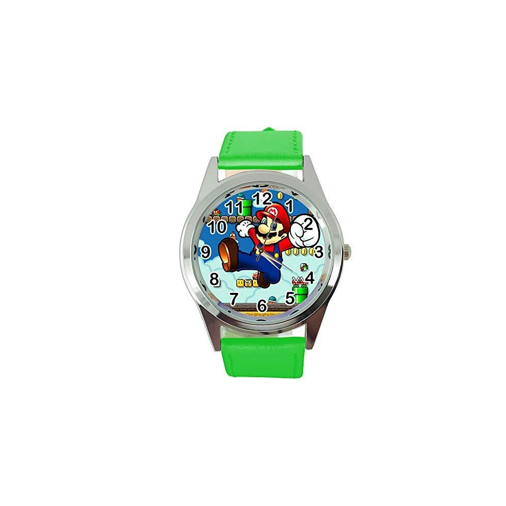 Taport Leather Band Quartz Watch For Mario Fans E1 Green