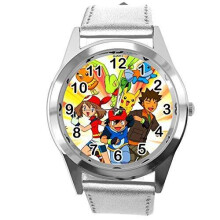 Pokemon League Team Quartz Round Watch - Silver Stainless Steel Case, Leather Band, 24cm Band, Free Gift Bag