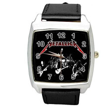 Metallica Quartz Square Watch Real Leather Band Black