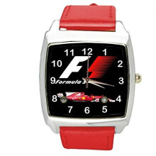 Watch Analogue Quartz with Real Leather Band RED Square for Fan of Formula 1