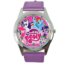 Watch Analogue Quartz with Real Leather Band Violet Round for Fan of My Little Pony e2