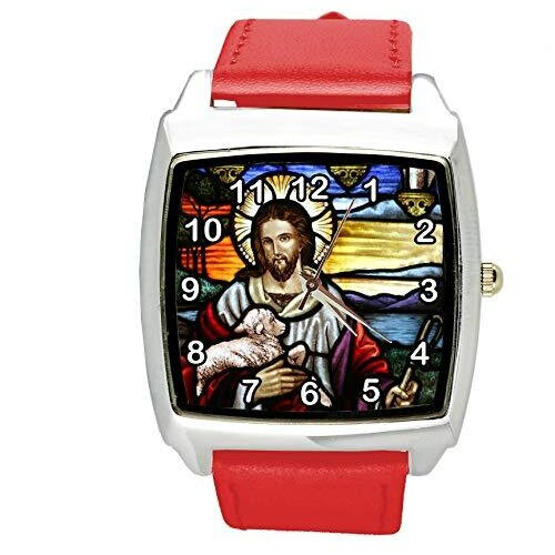 Jesus Christ Quartz Square Watch RED Leather Band