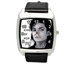 Michael Jackson Quartz Square Watch Real Leather Band Dial E2 Black