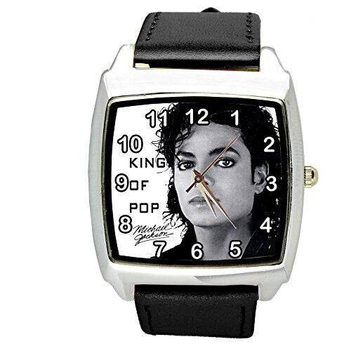 Michael Jackson Quartz Square Watch Real Leather Band Dial E2  Black