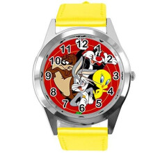 Yellow Leather Band Round Quartz Watch for Looney Tunes Fans