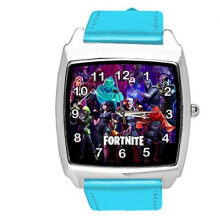Blue Leather Square Watch for FORTNITE Fans